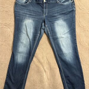 Ariya Jeans Blue Denim Straight Leg High Rise Embroidered Stretch 5-Pocket Women